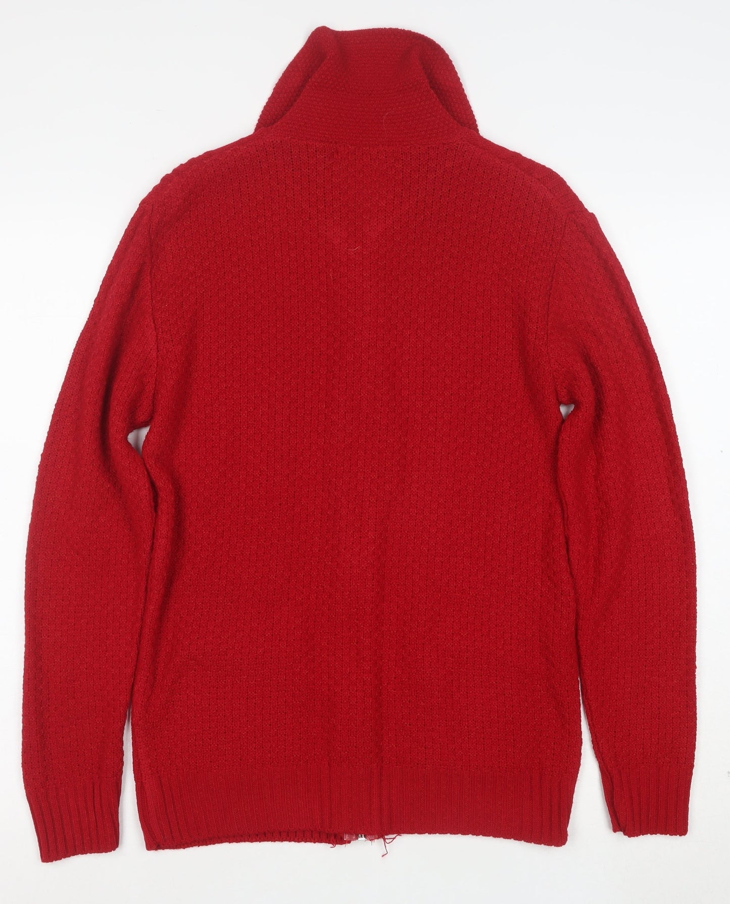 Glimpse Design Women's Red Full Zip Knitted Jumper M Collared Cable Knit