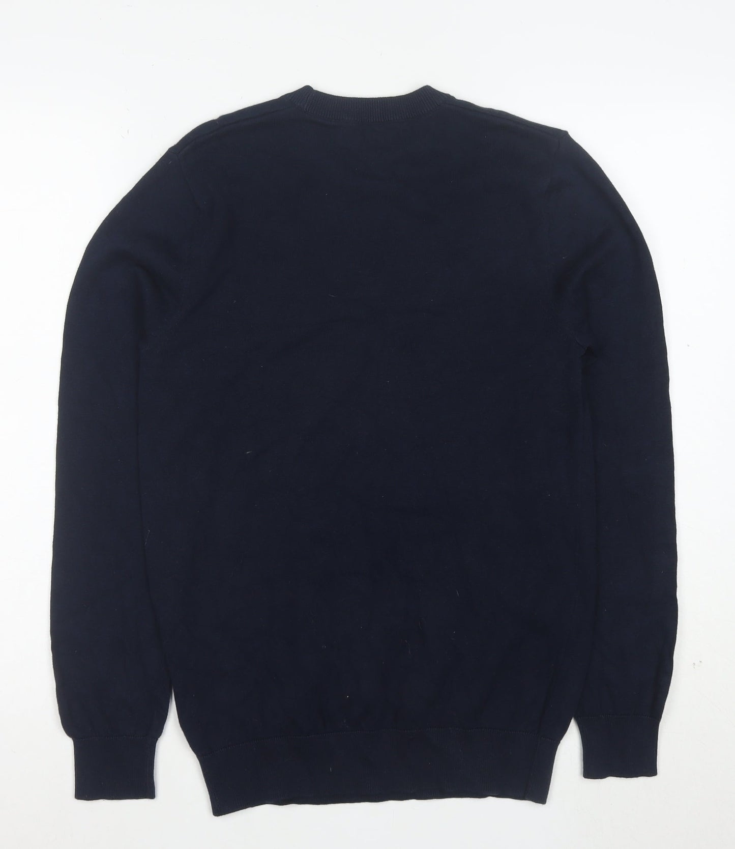 Marks and Spencer Men's Blue XS Graphic Cotton Pullover Jumper