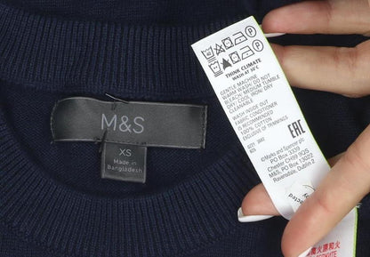 Marks and Spencer Men's Blue XS Graphic Cotton Pullover Jumper