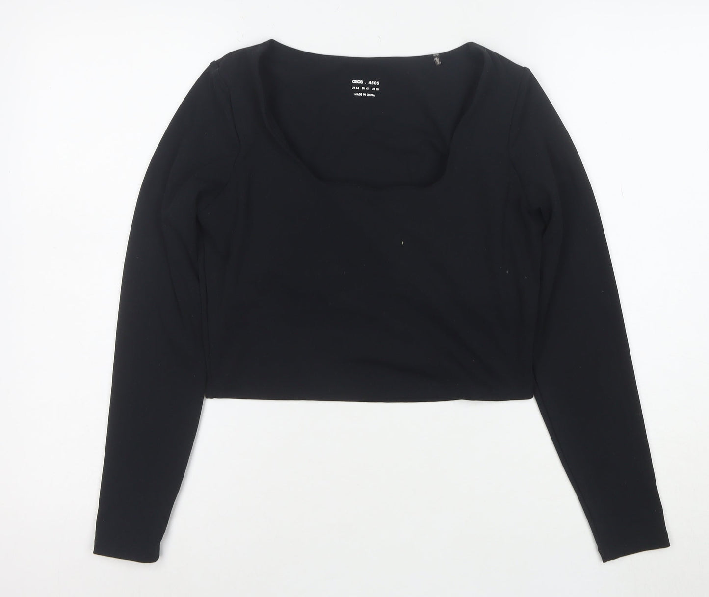 ASOS Women Black Size 14 Cropped Long Sleeve Scoop Neck Top