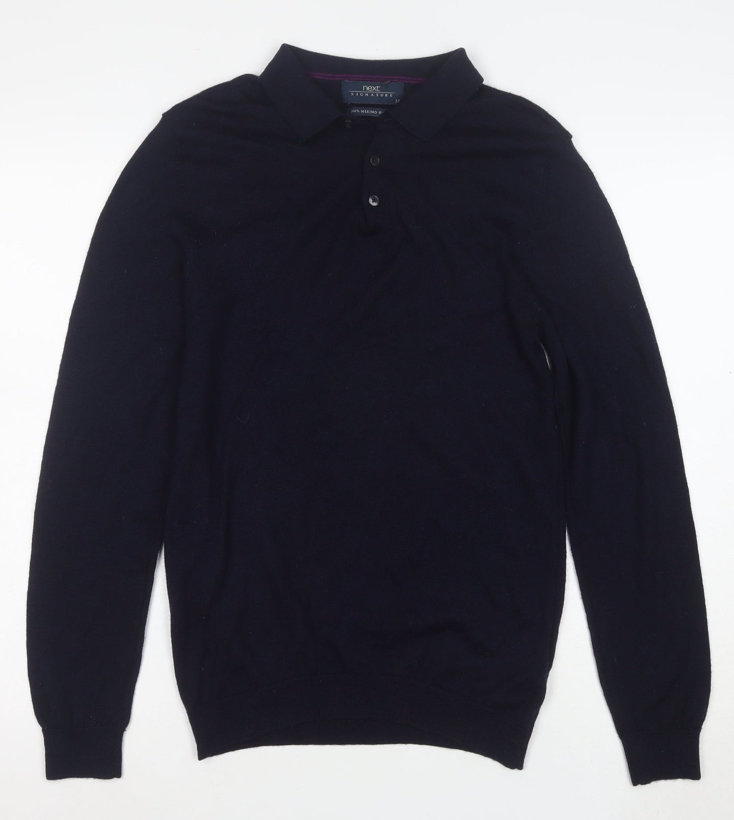 Next Men's Blue Merino Wool Collared Henley Jumper Medium