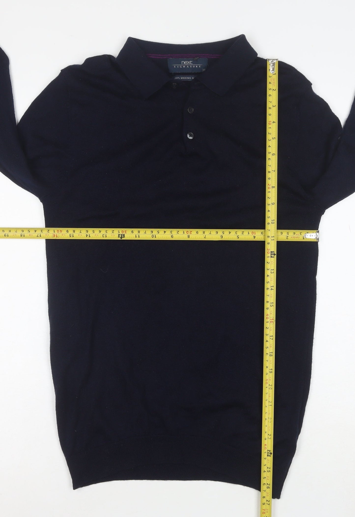 Next Men's Blue Merino Wool Collared Henley Jumper Medium