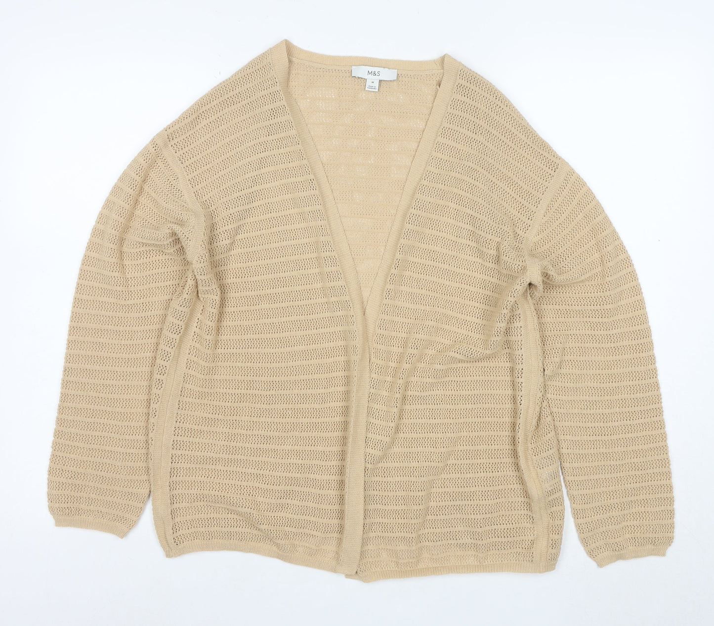 Marks and Spencer Women Beige Open Knit Long Sleeve Cardigan M