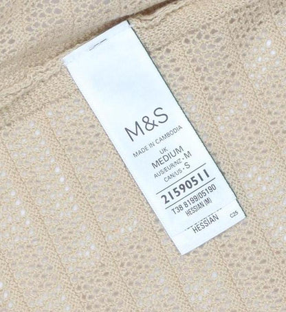Marks and Spencer Women Beige Open Knit Long Sleeve Cardigan M
