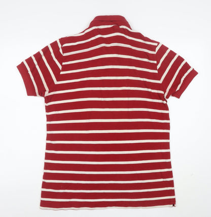 French Connection Men's Red & White Striped Cotton Polo Shirt Size M