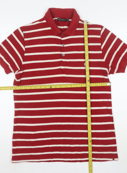 French Connection Men's Red & White Striped Cotton Polo Shirt Size M