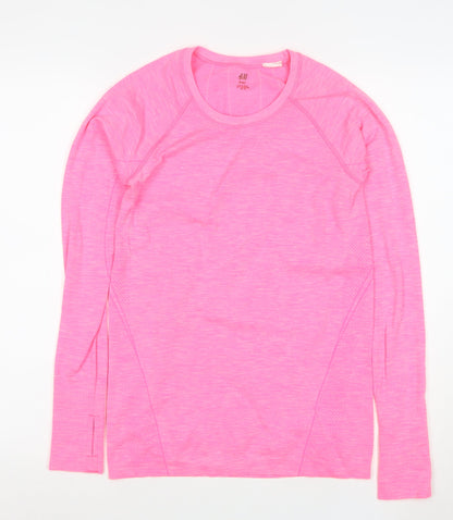 H&M Women Pink Long Sleeve Sport T-Shirt Size S Slim Fit Activewear