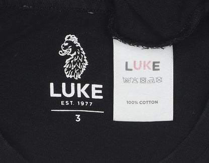 Luke Men's Black Cotton Crew Neck Logo T-Shirt Size L