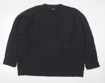 GAP Men's Grey XL Cable-Knit Lambswool Crew Neck Jumper