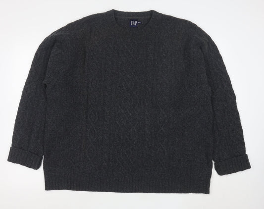 GAP Men's Grey XL Cable-Knit Lambswool Crew Neck Jumper