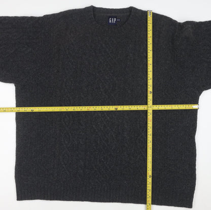GAP Men's Grey XL Cable-Knit Lambswool Crew Neck Jumper