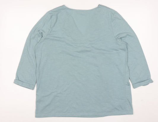 Bonmarché Women Blue Lace Trim V-Neck 3/4 Sleeve Tunic Blouse Size 16