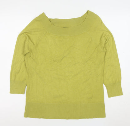 M&Co Women Green Size 16 Cotton Blend Boat Neck 3/4 Sleeve Jumper