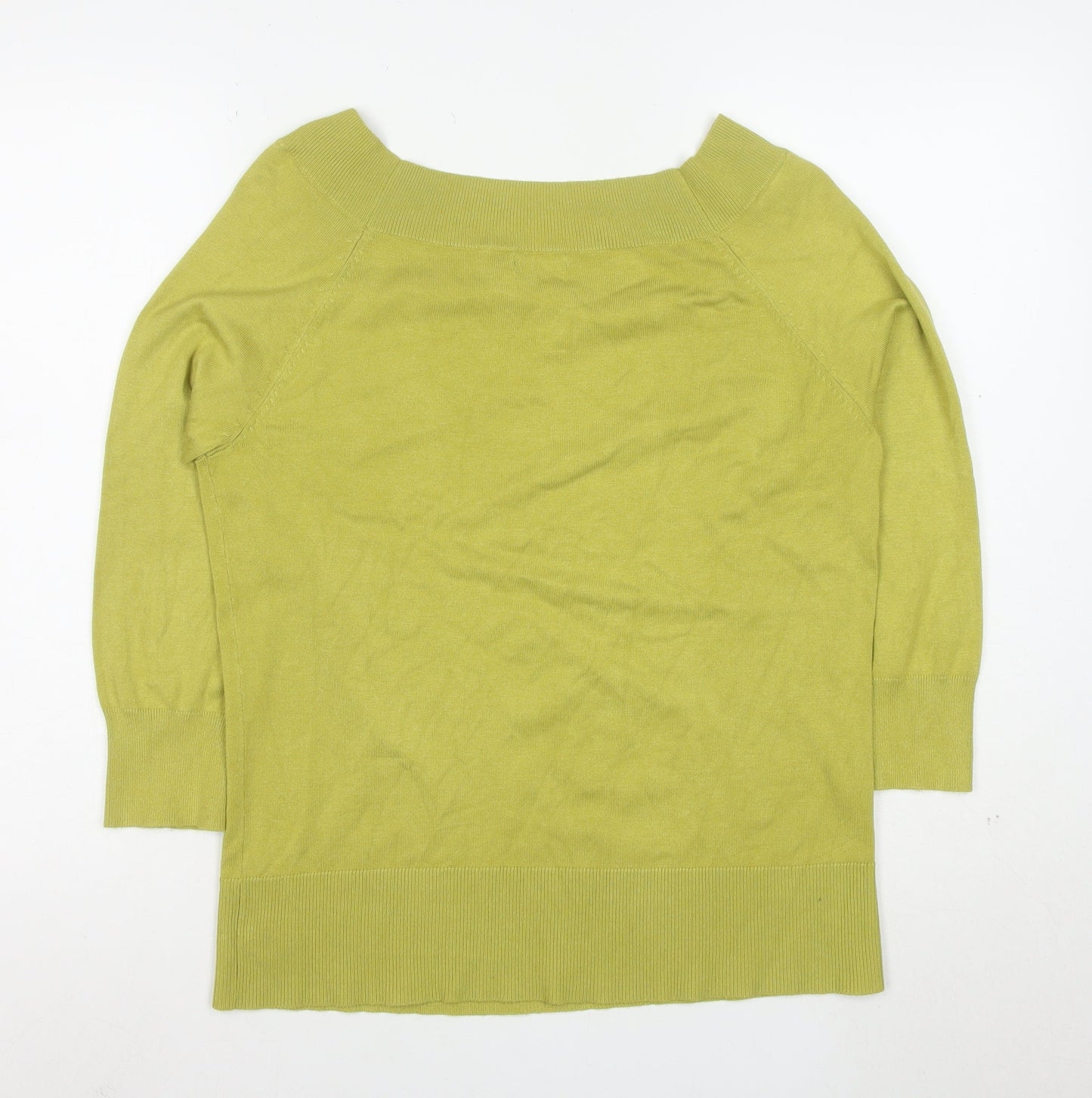 M&Co Women Green Size 16 Cotton Blend Boat Neck 3/4 Sleeve Jumper
