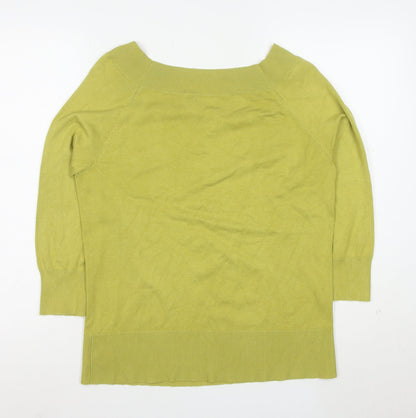 M&Co Women Green Size 16 Cotton Blend Boat Neck 3/4 Sleeve Jumper