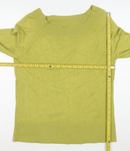 M&Co Women Green Size 16 Cotton Blend Boat Neck 3/4 Sleeve Jumper