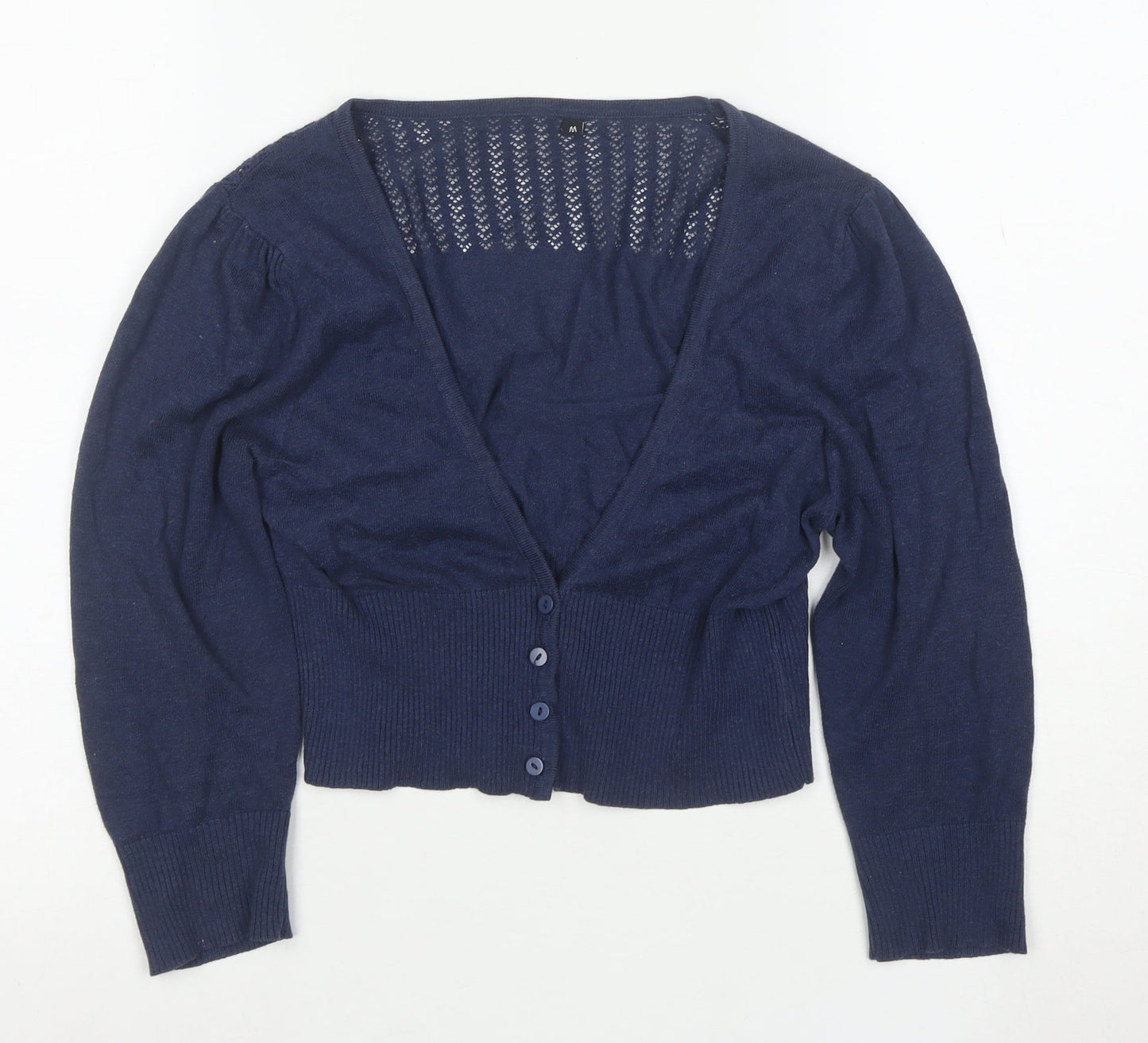 Initial Women's Blue Cropped Knit Button-Up Cardigan M