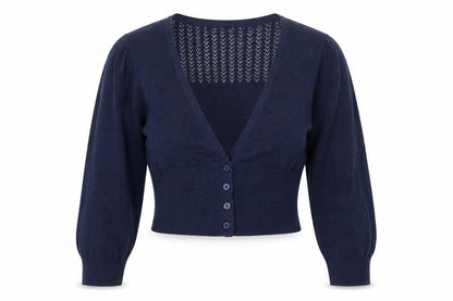 Initial Women's Blue Cropped Knit Button-Up Cardigan M