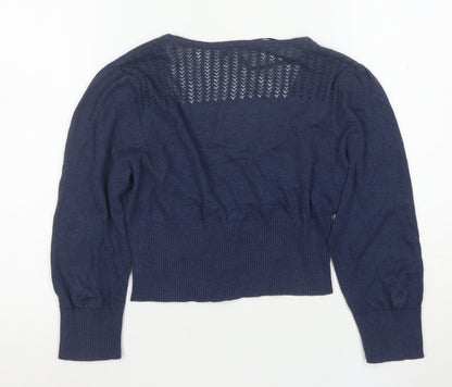 Initial Women's Blue Cropped Knit Button-Up Cardigan M