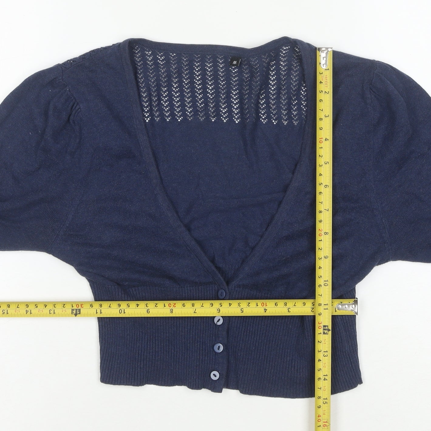 Initial Women's Blue Cropped Knit Button-Up Cardigan M