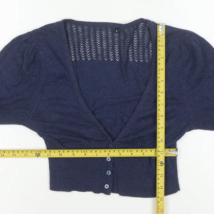 Initial Women's Blue Cropped Knit Button-Up Cardigan M