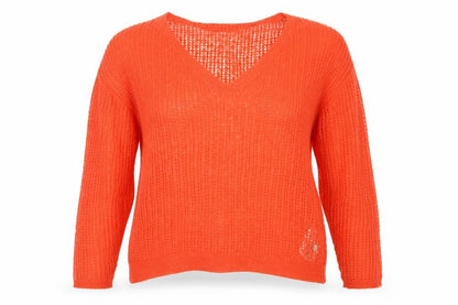Cream Womens Orange Open-Knit V-Neck Jumper Size M