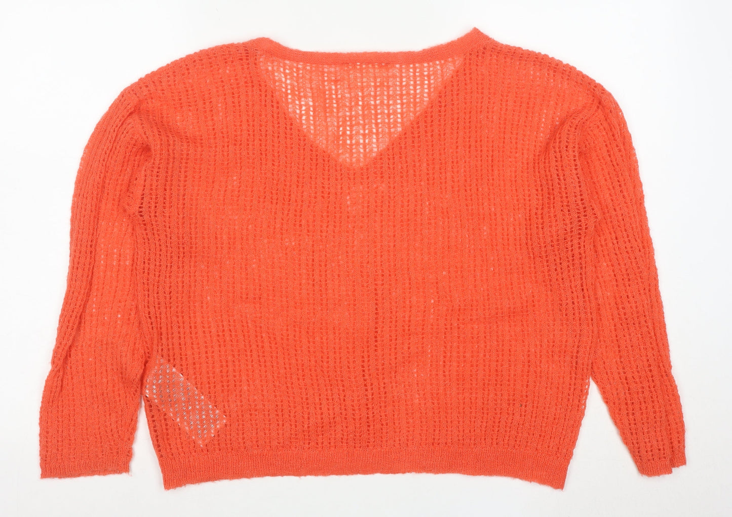 Cream Womens Orange Open-Knit V-Neck Jumper Size M