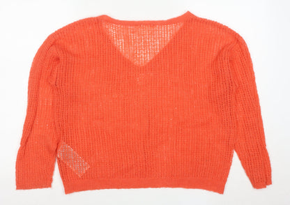 Cream Womens Orange Open-Knit V-Neck Jumper Size M