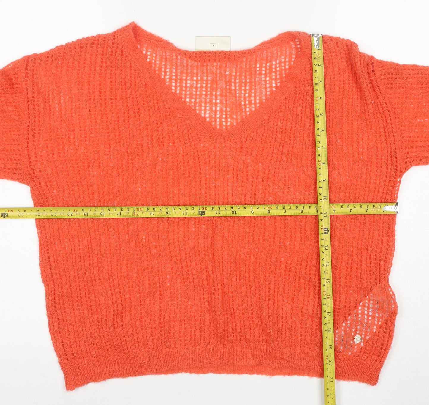 Cream Womens Orange Open-Knit V-Neck Jumper Size M
