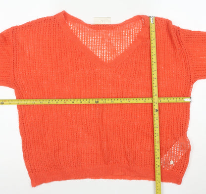 Cream Womens Orange Open-Knit V-Neck Jumper Size M