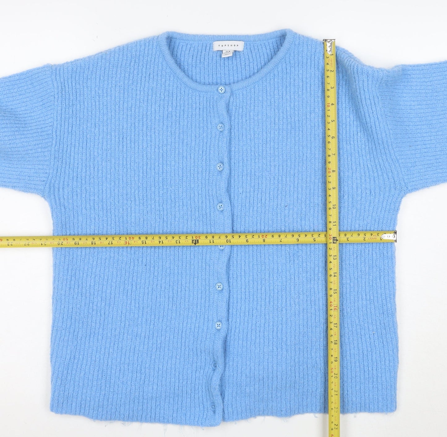 Topshop Women's Blue Chunky Knit Cardigan Size M