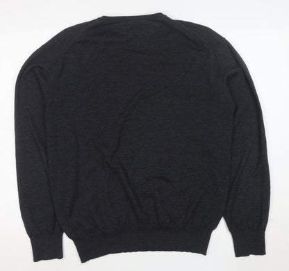 Jeff Banks Men's Grey Merino Wool V-Neck Jumper Large