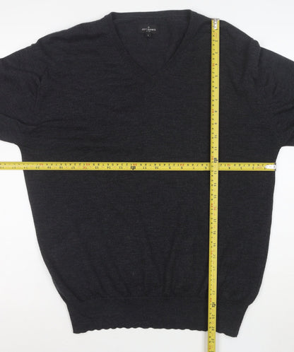 Jeff Banks Men's Grey Merino Wool V-Neck Jumper Large