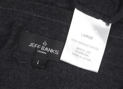 Jeff Banks Men's Grey Merino Wool V-Neck Jumper Large