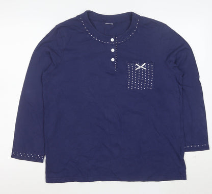 TamarT Women's Blue Cotton Long Sleeve Henley T-Shirt M