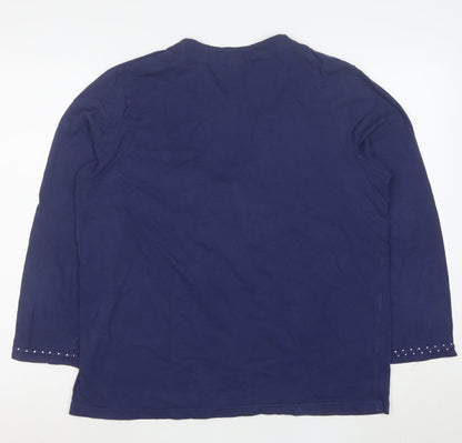 TamarT Women's Blue Cotton Long Sleeve Henley T-Shirt M