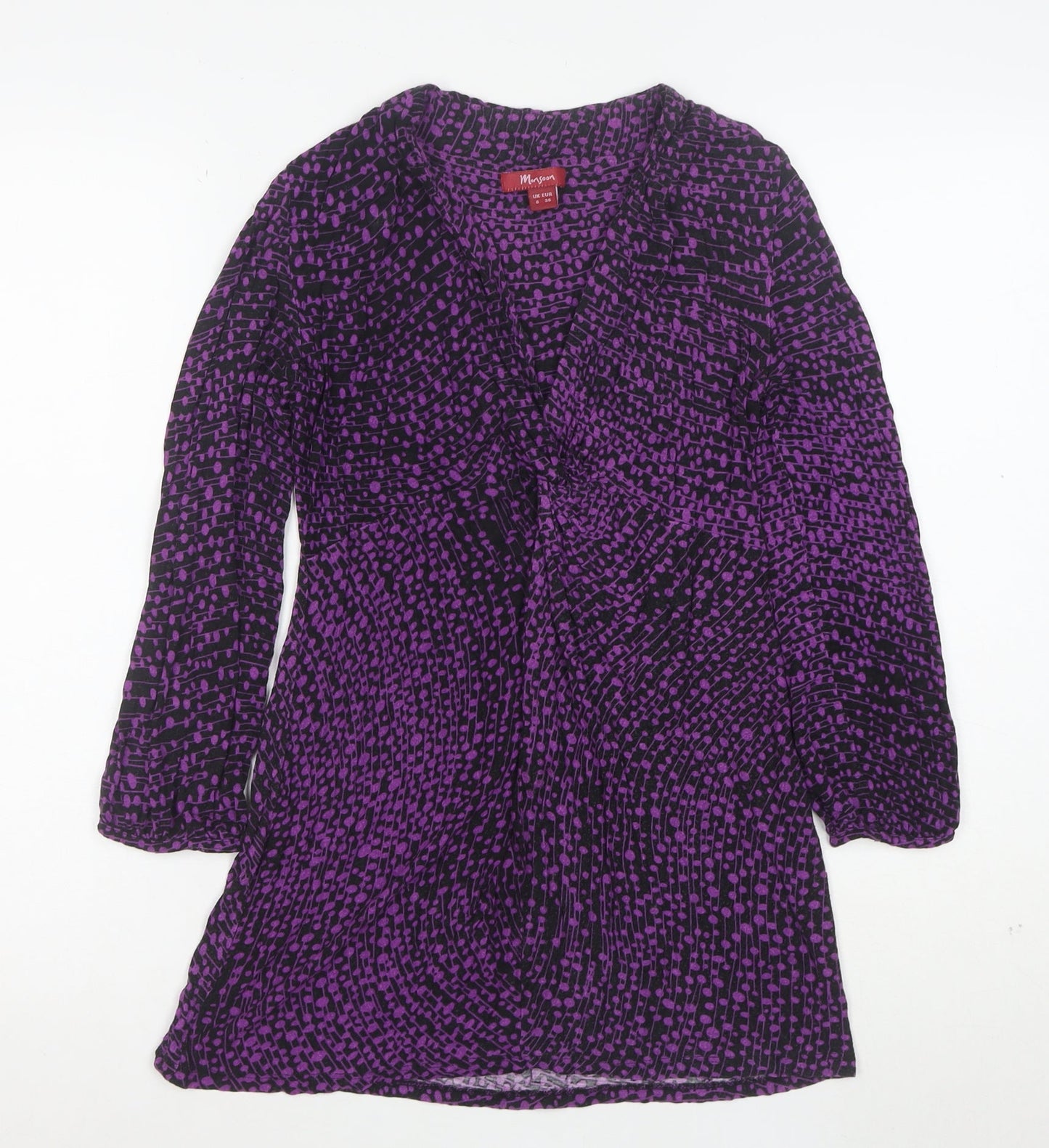 Monsoon Womens Purple Black Viscose Long Sleeve Tunic UK 8