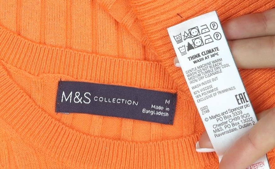 Marks and Spencer Women’s Orange Ribbed Knit 3/4 Sleeve Top Size M