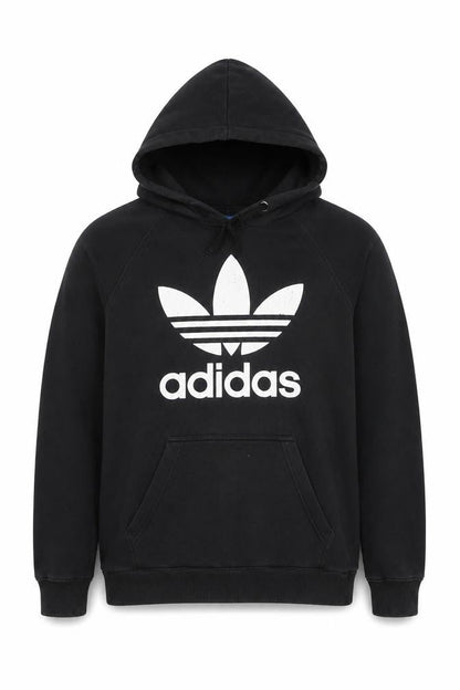 adidas Mens Black Small Pullover Hoodie with Logo Fleece Sweatshirt