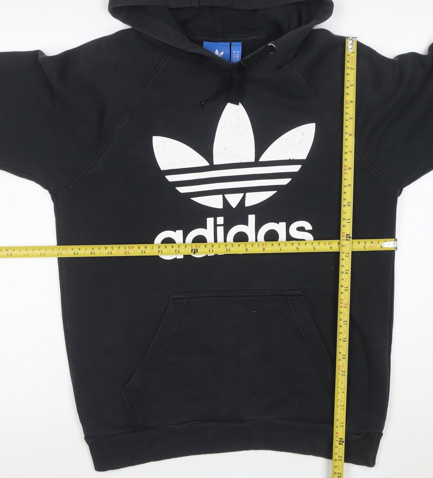 adidas Mens Black Small Pullover Hoodie with Logo Fleece Sweatshirt