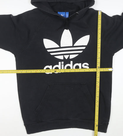 adidas Mens Black Small Pullover Hoodie with Logo Fleece Sweatshirt