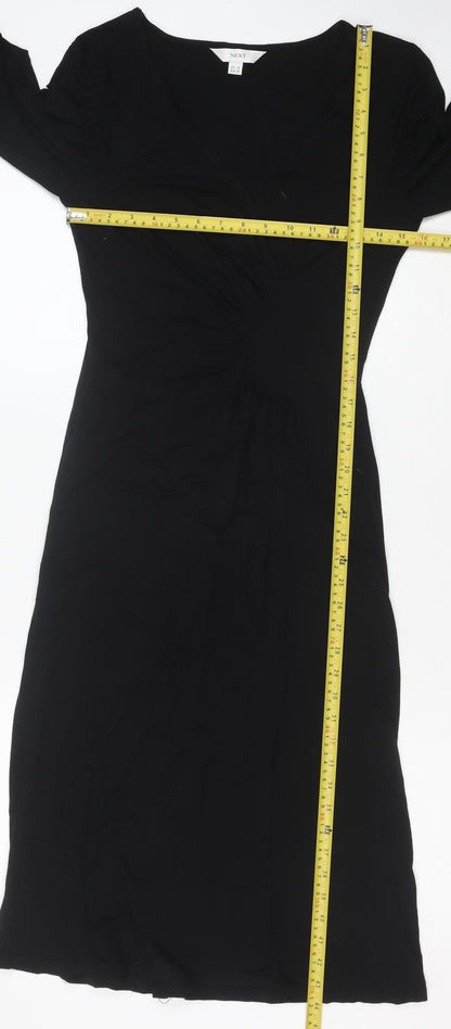 Next Women's Black V-Neck Bodycon Dress Size 10 3/4 Sleeve