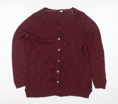 White Stuff Women's Red V-Neck Long Sleeve Cotton Cardigan Size 10