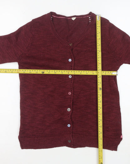 White Stuff Women's Red V-Neck Long Sleeve Cotton Cardigan Size 10