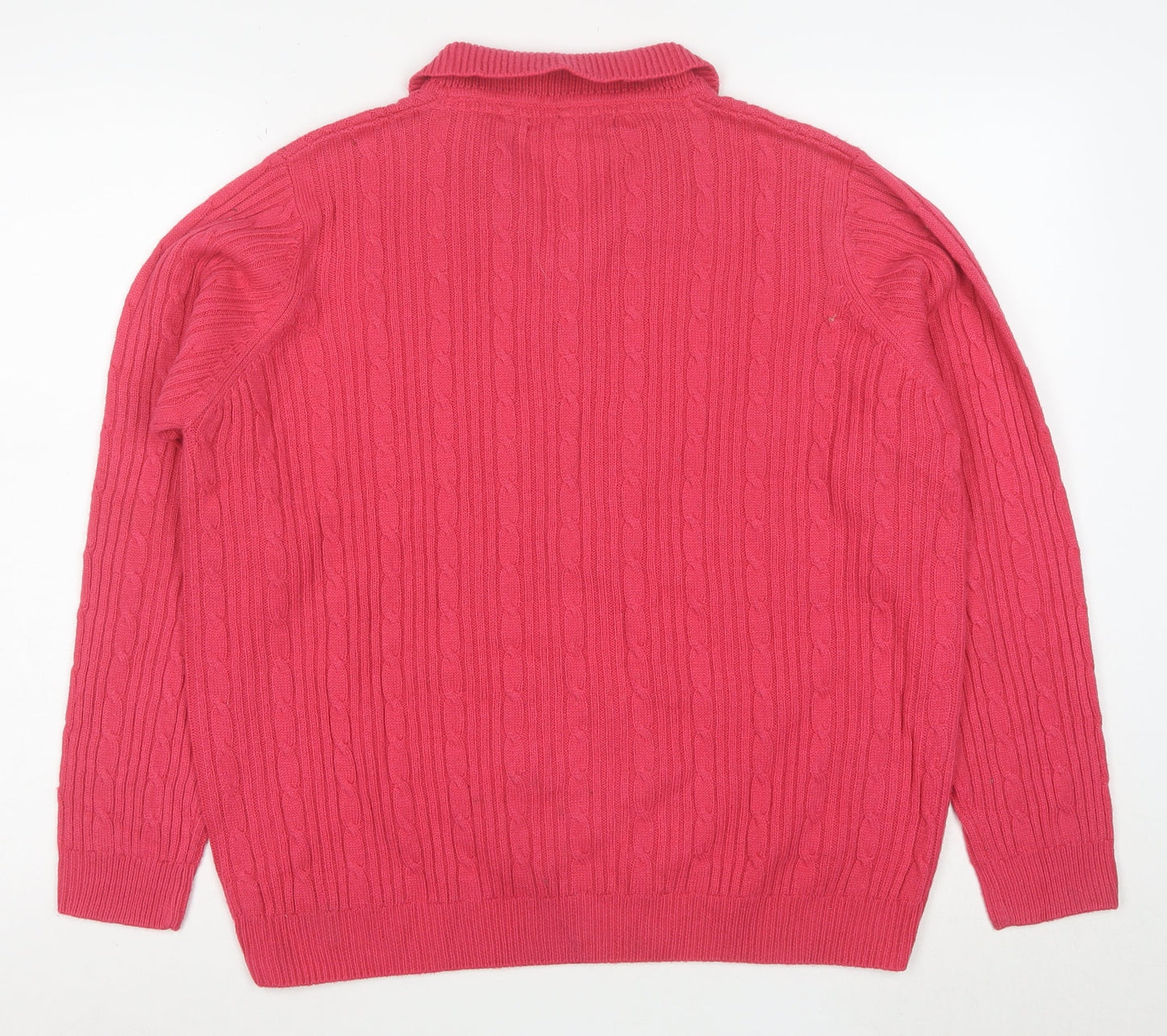 Isle Women Pink Collared Cable-Knit Pullover Jumper XL
