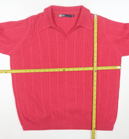 Isle Women Pink Collared Cable-Knit Pullover Jumper XL