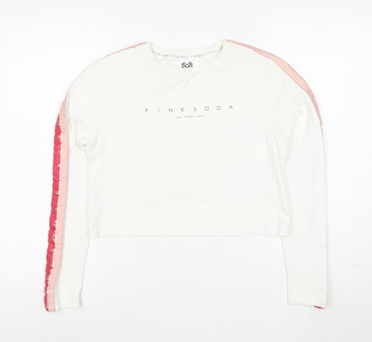 Pink Soda Sport Women's White Cropped Long Sleeve T-Shirt UK 12