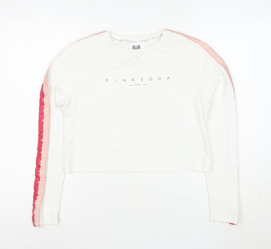 Pink Soda Sport Women's White Cropped Long Sleeve T-Shirt UK 12