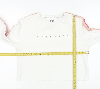 Pink Soda Sport Women's White Cropped Long Sleeve T-Shirt UK 12