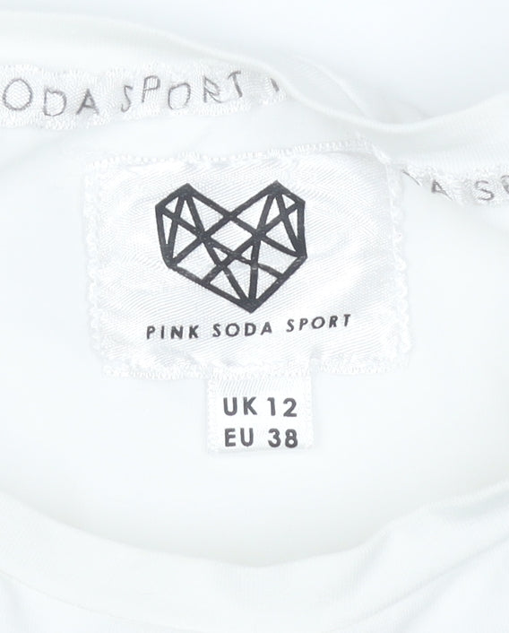 Pink Soda Sport Women's White Cropped Long Sleeve T-Shirt UK 12
